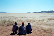 Nathan &Ucirc;ina Taurob and family greet the spirits of the land in Giribes plains, north-west Namibia Photograph: Sian Sullivan