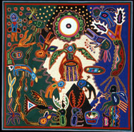 Our Elder Brother Kauyumari's Nierika, yarn painting by Jos&eacute; Ben&iacute;tez S&aacute;nchez. Courtesy: Wixarika Research Centre wixarika.mediapark.net/en/index.html