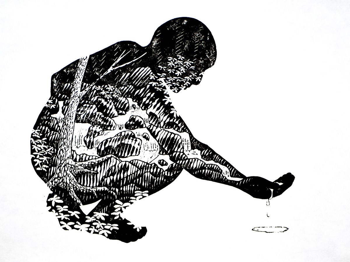 Flow, woodblock print &copy; Abigail Wilson, 2019 theabigailwilson.com